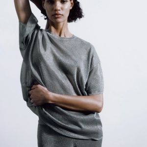 Zara limited edition silver metallic top